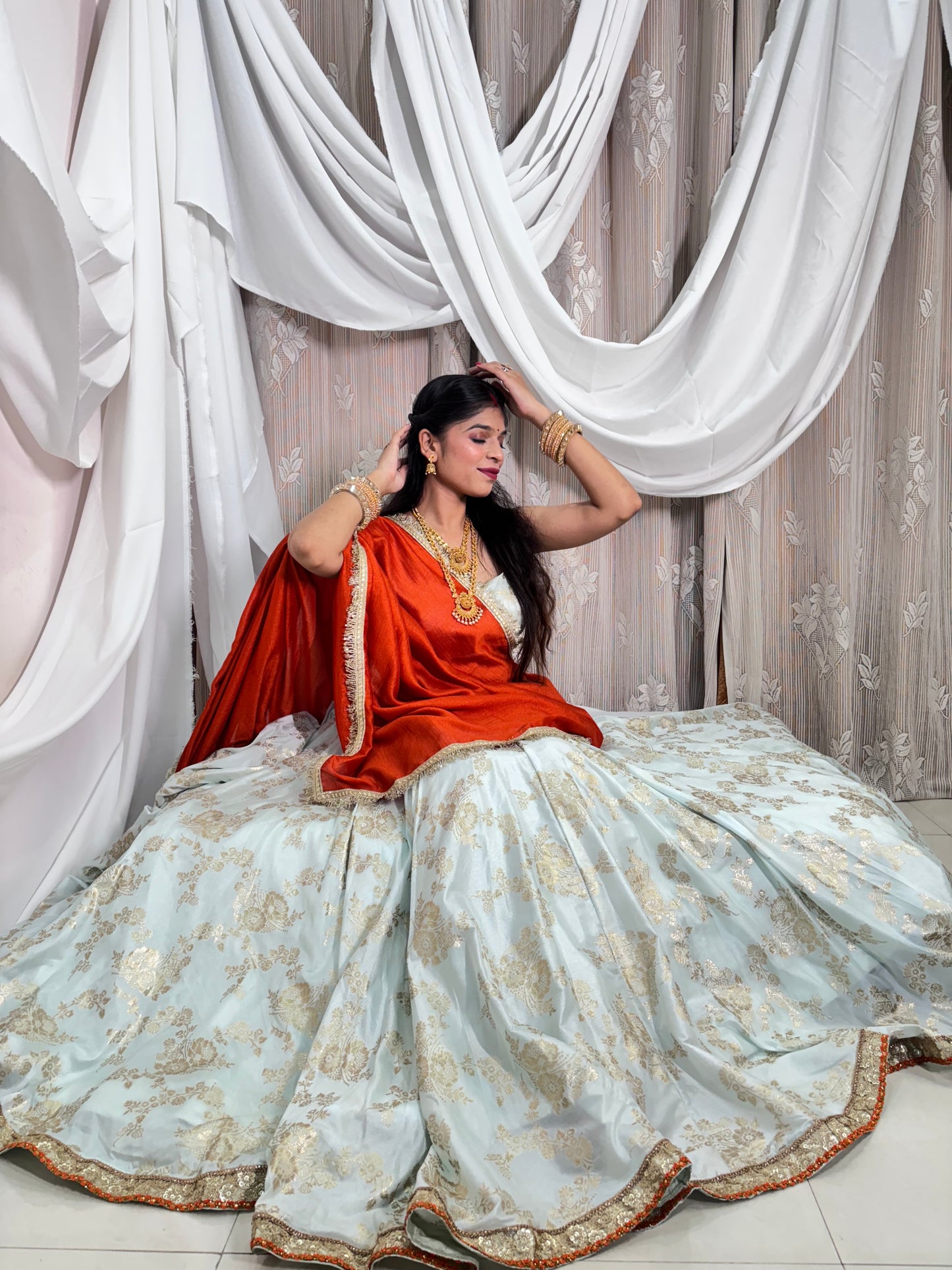 Mint Jacquard Lehenga