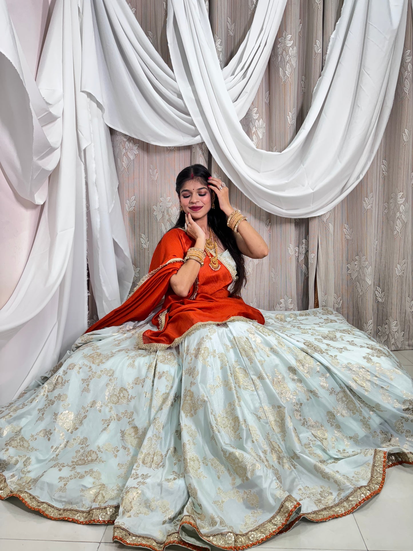 Mint Jacquard Lehenga