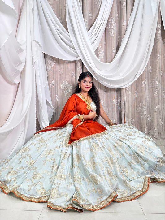 Mint Jacquard Lehenga
