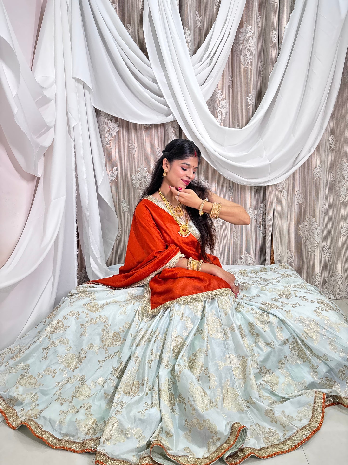 Mint Jacquard Lehenga