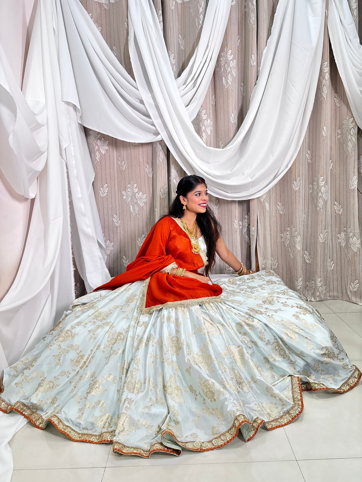 Mint Jacquard Lehenga