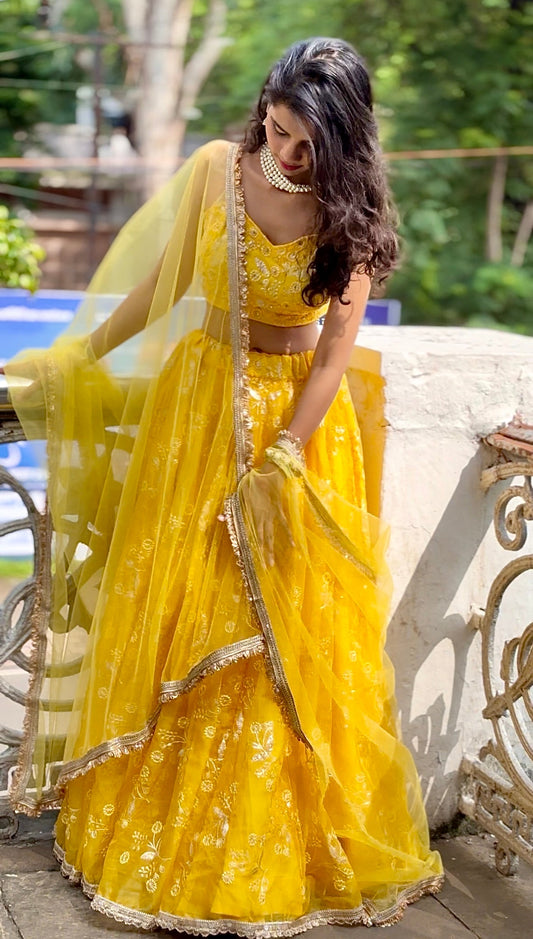 Yellow Organza Lehenga